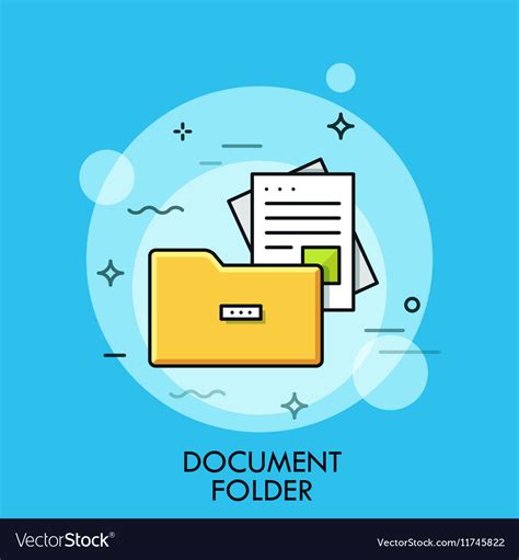 Document Folder Flat Design Thin Line Banner Vector Image