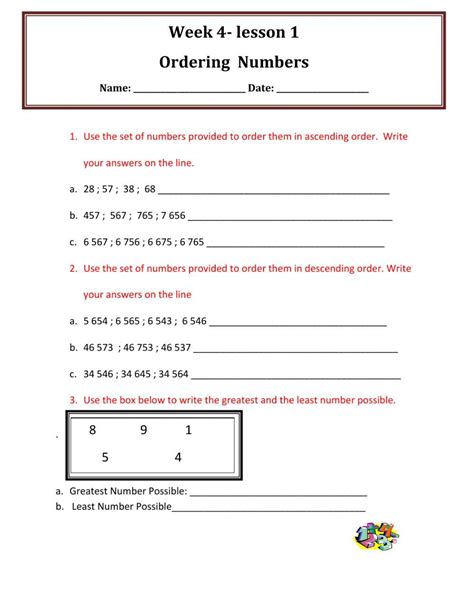 Free Ordering Numbers Worksheet Level 4 Download Free Ordering Numbers