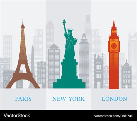 Paris new york london landmarks Royalty Free Vector Image