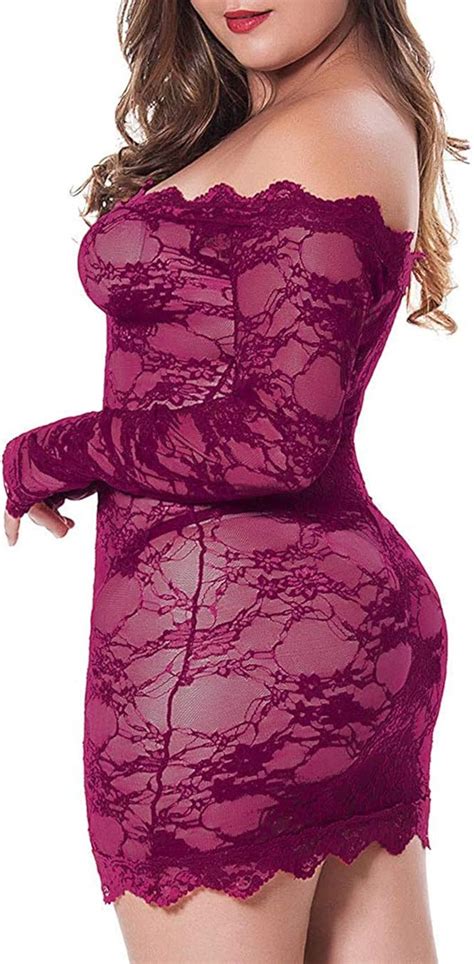 Ufuntaste Sexy Lingerie Off Shoulder Stretchy Chemise Floral Babydoll Lace Slim Bodysuits
