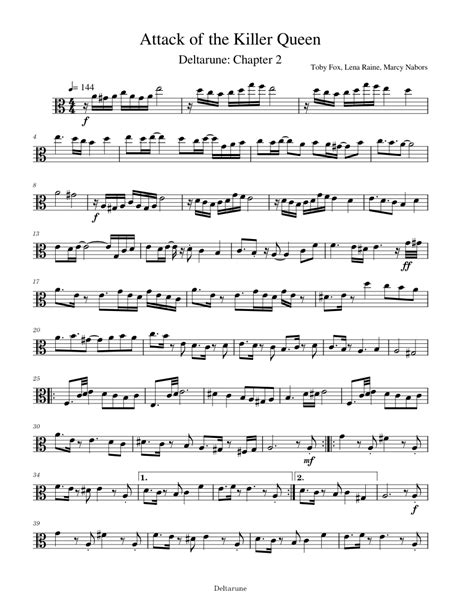 Attack Of The Killer Queen Deltarune Sheet Music For Viola Solo