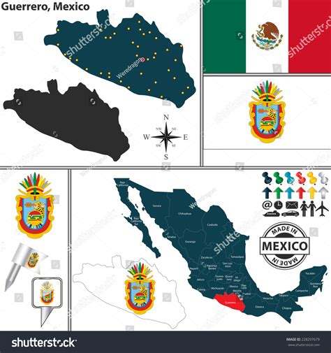 Vector Map State Guerrero Coat Arms Stock Vector (Royalty Free ...