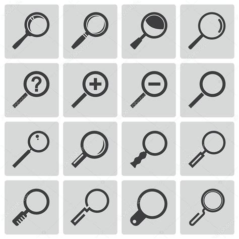 Vector Black Magnifying Glass Icons Set — Vector De Stock © Skarin1 31321161