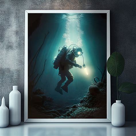 Deep Diving Wall Art, Deep Sea Diver, Diving Art, Diving Gifts, Cave ...