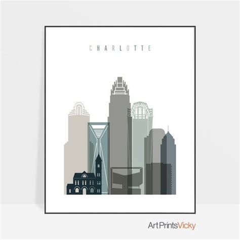 Charlotte Print Charlotte Skyline Poster Charlotte Art Wall Art North