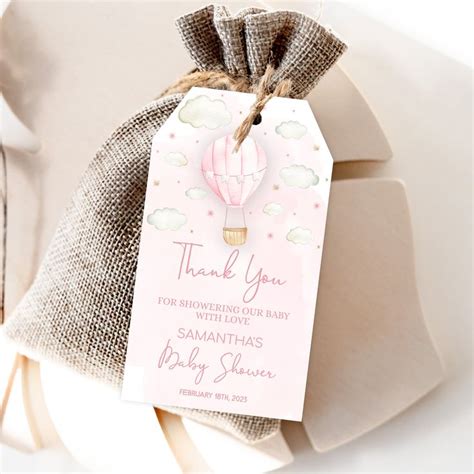Hot Air Balloon Favor Tags Editable Baby Shower Favor Tags Hot Air Balloon Baby Shower