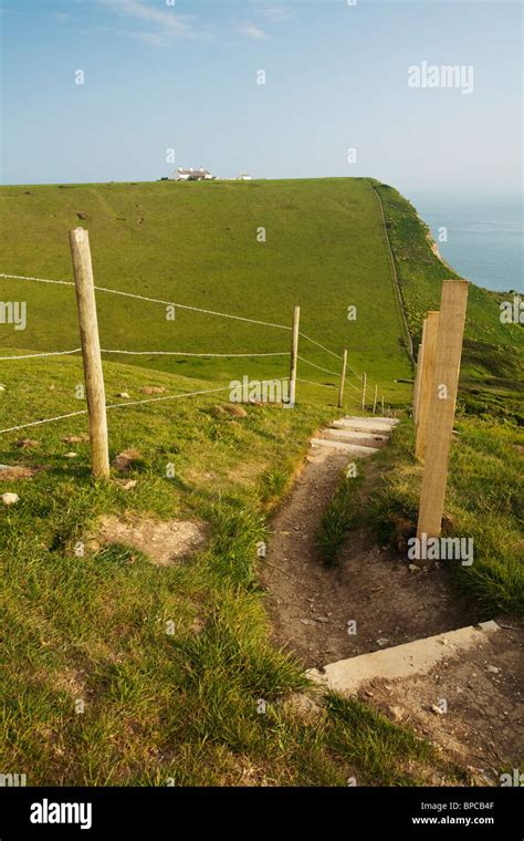 Looking Down The Steep Cliff Steps On The Coastal Footpath Towards St