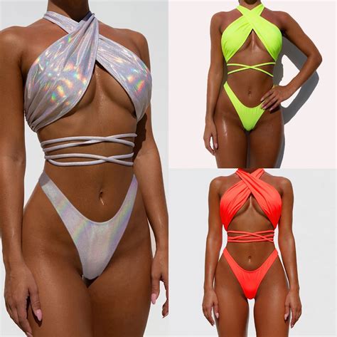 2021 Wholesale Bikini Sexy Cross Strap Swimsuit Bright Leather Female Bikini Summer Underwear