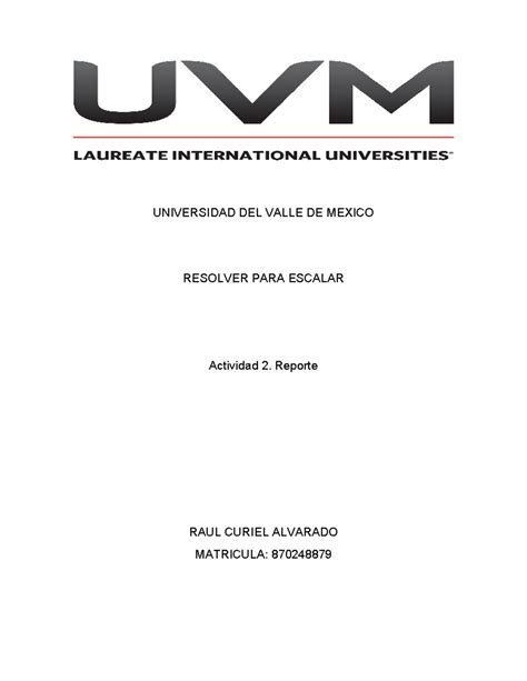 A2 RCA ACTIVIDAD 2 Resolver Para Escalar UNIVERSIDAD DEL VALLE DE