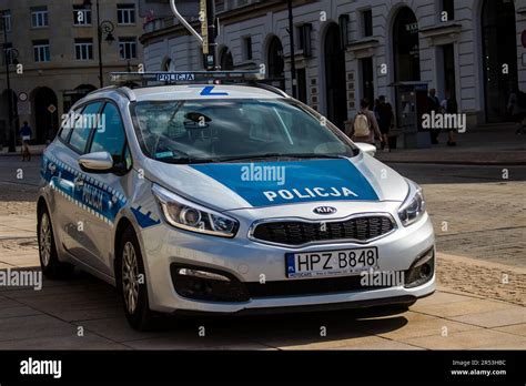 Warschau Polen Mai Polizeiauto Im Stadtzentrum Von Warschau