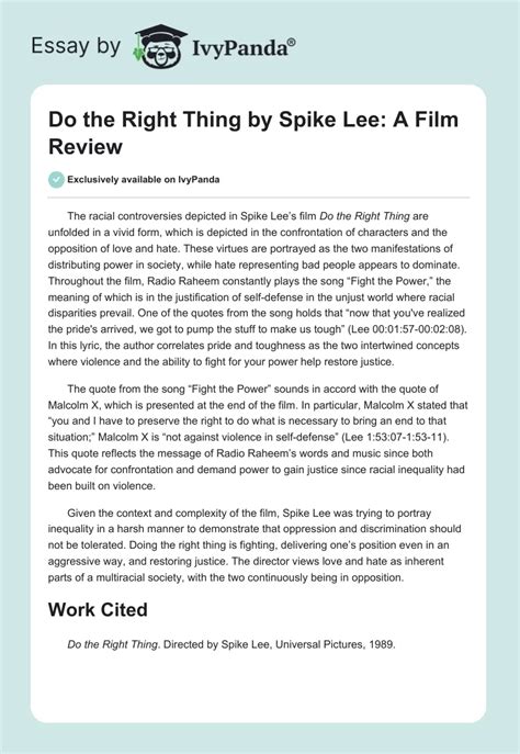 Do the Right Thing by Spike Lee: A Film Review - 297 Words | Essay Example