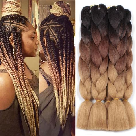 Ombre Three Tone Synthetic Jumbo Crochet Braids Rainbow Kanekalon Colo Xtrend Hair