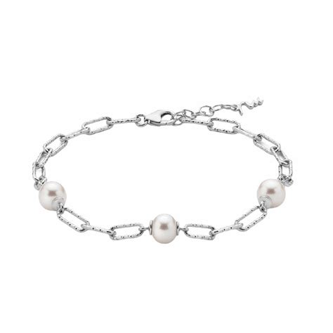 Bracciale Con Catena A Maglia Media In Argento Con Perle Miluna