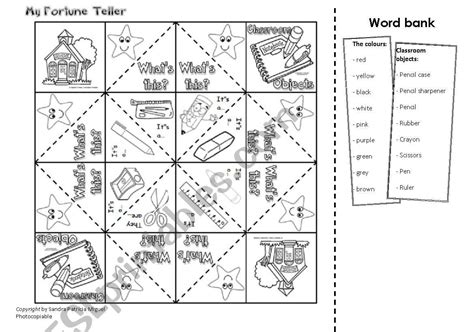 Classroom Objects Fortune Teller Esl Worksheet By Kita