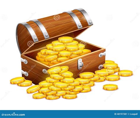 Pirates Trunk Chest Full Of Gold Coins Treasures Stock Illustration