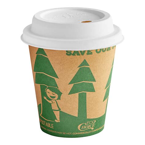 EcoChoice 10 Oz Kraft Tree Print Hot Cup And Sugarcane Lid 50 Pack