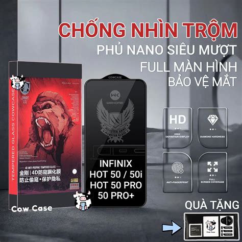Cường lực Infinix Hot 50 50 Pro 50i 50 Pro Plus Cowcase chống nhìn trộm full màn kính bảo vệ