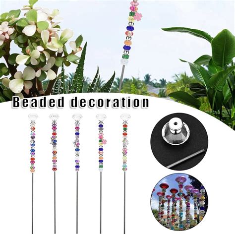 Beaded Fairy Garden Stakes For Flower Pot Decor Handmade Colorful Dream