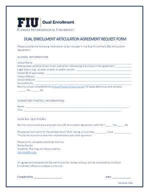 Fillable Online Dualenrollment Fiu DUAL ENROLLMENT ARTICULATION