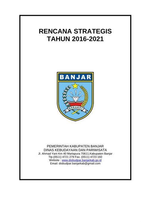 Pdf Rencana Strategis Tahun 2016 2021disbudpar Banjarkab Go Id Downlot Phpfile Renstra 2016