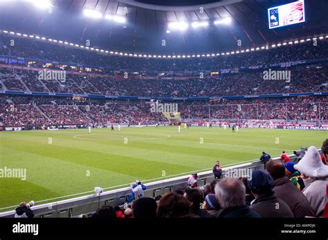 Germany Bavaria Munich The football stadion Allianz Arena at night game ...