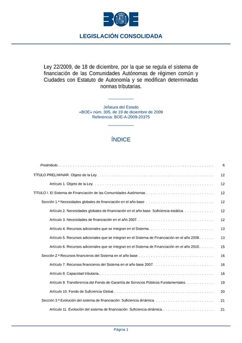 Lofca Ley 22 2009 Ley Orgánica de Financiación de las Comunidades