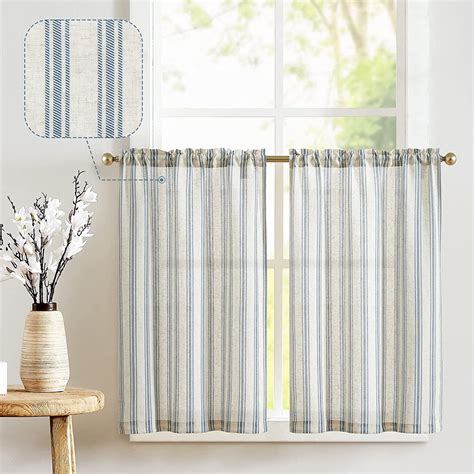 Amazon Jinchan Kitchen Curtains Linen Tier Curtains Striped Cafe