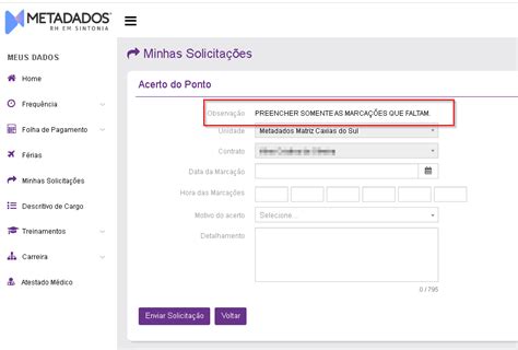 Observação Inicial Da Solicitação Do Portal Rh Metadados