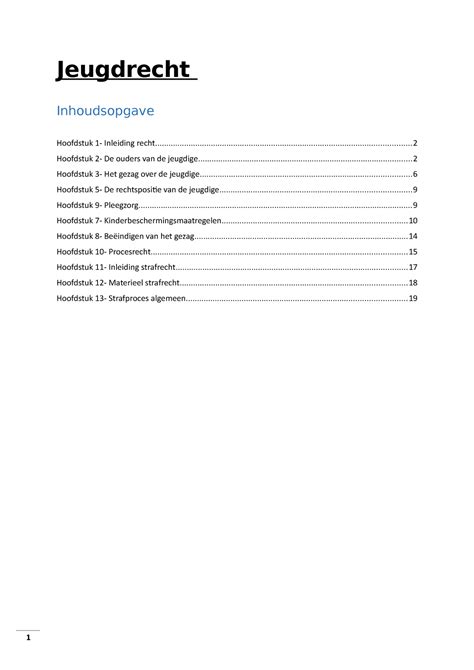 Samenvatting Alle Colleges Jeugdrecht Inhoudsopgave Hoofdstuk