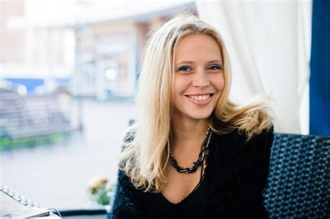 Premium Photo Beautiful Blonde Woman With Nude Make Up Wearing Dark Blouse