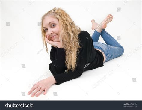 Beautiful Blonde Girl Lying On Floor Stock Photo Shutterstock