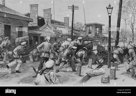 Boxer Rebellion 1900 Russian Army Defending A Barricade Attacked By