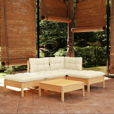 Walmeck 5 Piece Patio Set with Cream Cushions Pinewood - Walmart.com