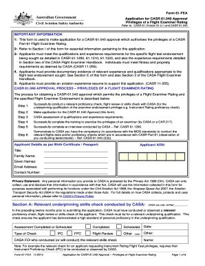 Fillable Online Casa Gov Form 61 FET Application For CASR Part 61