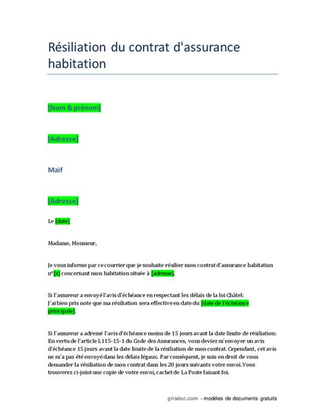 R Siliation Du Contrat D Assurance Habitation Doc Pdf Page Sur