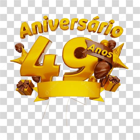Aniversário 49 Anos Selo 3D Dourado com Fita e Balões para Composição ...