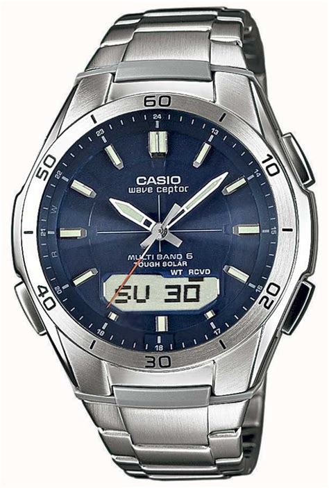 Casio Mens Wave Ceptor Blue Dial Stainless Steel Watch Wva M D Aer