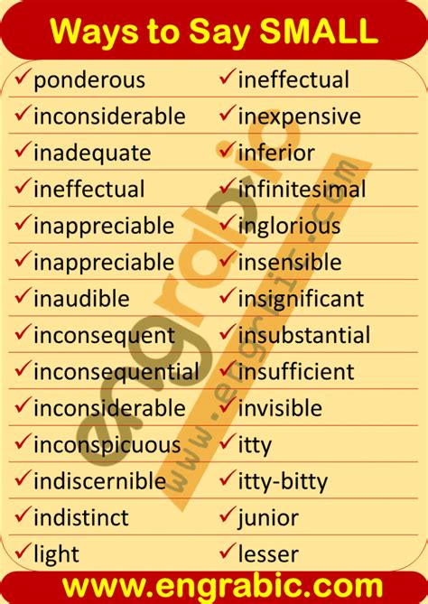 Small Synonyms | Little Synonyms | Other Words for Small - Engrabic