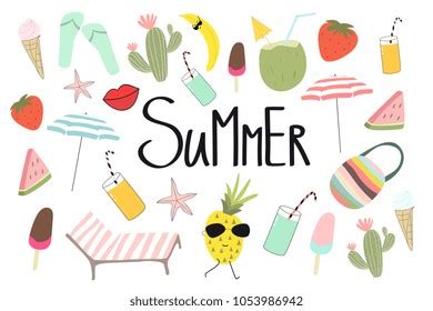 Set Cute Summer Icons Bikini Flip Stock Vector Royalty Free