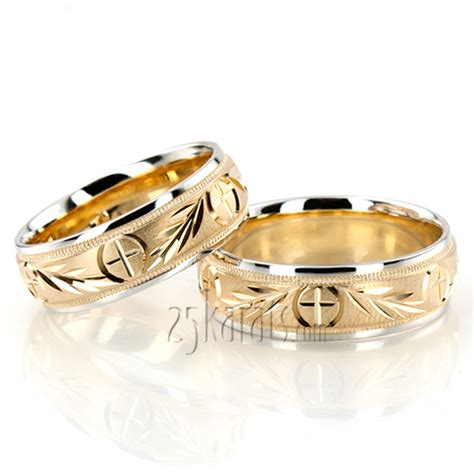 Religious Leaf Design Wedding Band set - HH-FC100840 - 14K Gold