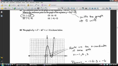 Algebra 2 And Trigonometry 2010 August Regents Answers Youtube