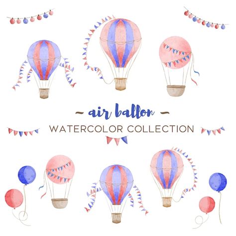 Premium Vector Red Blue Vector Hot Air Balloon Designs In Various Watercolor Styles For