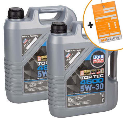 10L 10 Liter LIQUI MOLY Motoröl 5W30 TOP TEC 4600 dexos2 BMW LL-04 VW ...