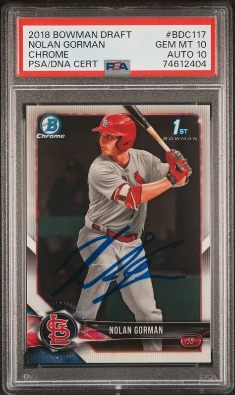 2018 Bowman Chrome Signed BDC117 Nolan Gorman ROOKIE 1st CARDINALS PSA