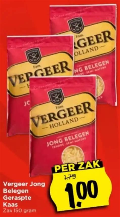 Vergeer Jong Belegen Geraspte Kaas Zak 150 Gram Aanbieding Bij Vomar