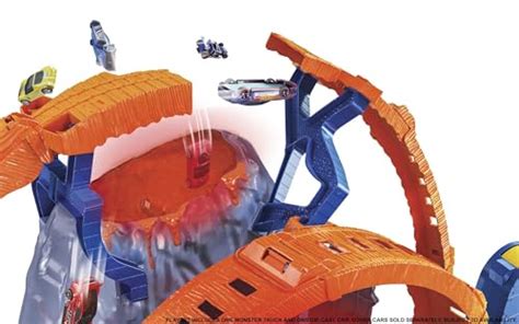 Hot Wheels Monster Trucks T Rex Volcano Arena Playset With Lights Sounds Includes Launchers