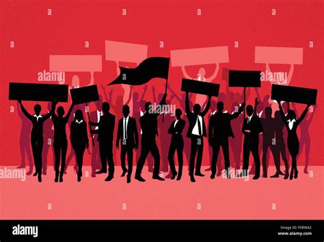 Protest People Crowd Silhouette Over Red Background Stock Vector Image