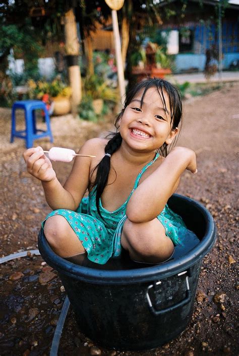 Enjoying Songkran Water Festival Cute Thai Girl Thailand