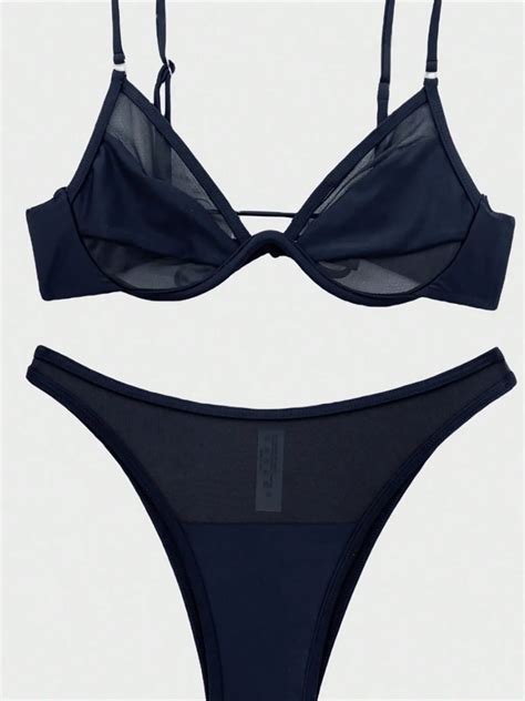 Mesh Sheer Underwired High Leg Cut Bikini Female Swimsuit Women Swimwear Two Pieces Bikini Set