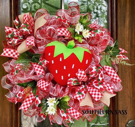 Strawberry Wreath Strawberry Wreath Deco Mesh Wreaths Summer Wreath